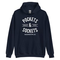 Image 3 of "POCKETS & SOCKETS" - Since 1975 (DC Utility Mark) Dark Unisex Hoodie -Whit Text (see color Options)