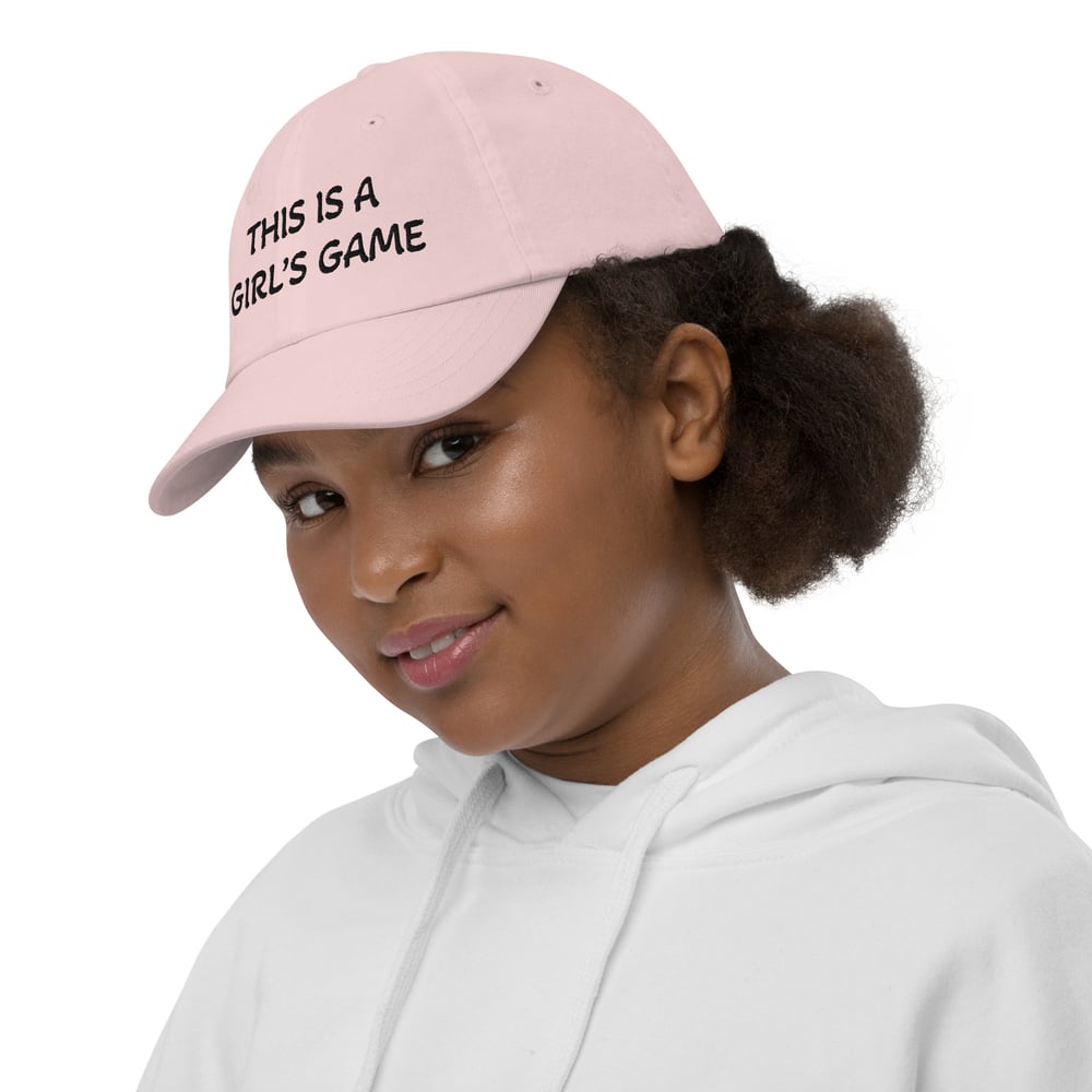 Image of Youth This is a Gir;'s Game Hat pink letters