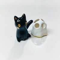 Image 4 of Black Cat With Ghost Mask Figurine