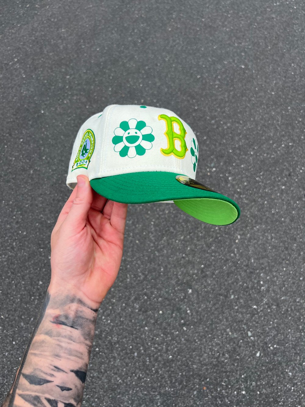 Image of LIME BRIM MULTI TONE BOSTON RED SOX CUSTOM FITTED CAP