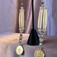 Image 2 of 1 tier hairpipe Earrings ( gold coins) 