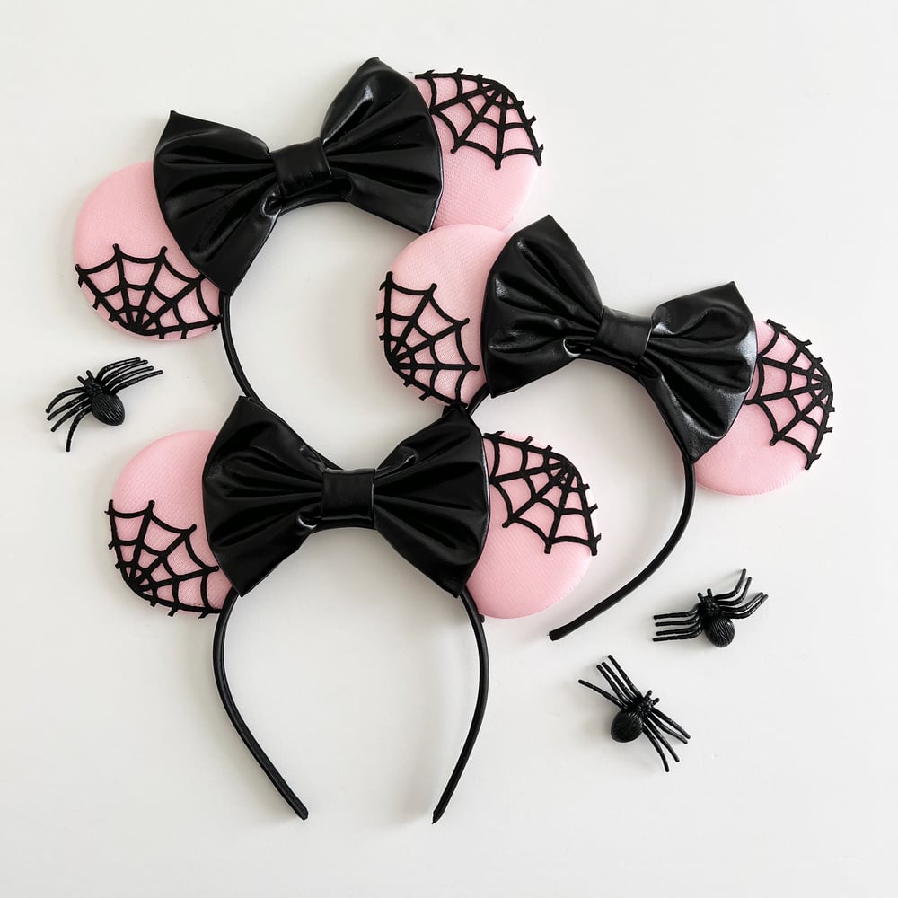 Image of Pink and Black Spiderweb Mouse Ears