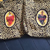 Image 4 of Black  or red Sacred Heart Bag with cheetah cotton fabric