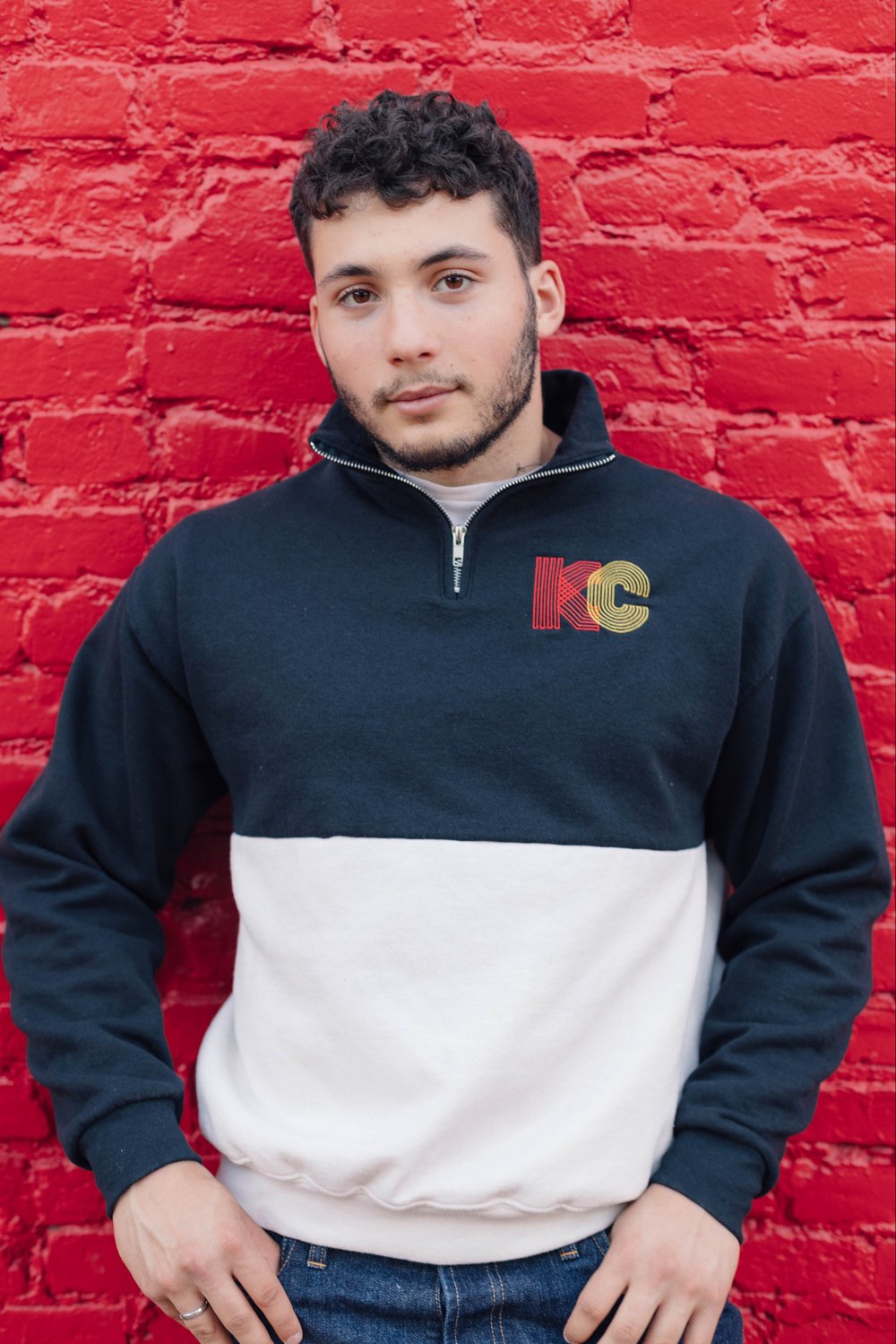 Image of KC's MAKING GROOVES EMBROIDERED COLORBLOCK QUARTER-ZIP SWEATSHIRT 