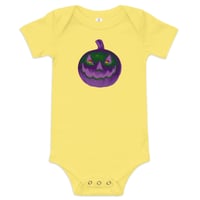 Image 8 of Baby Short Sleeve Onesie - Jack O Lantern Retro Purple Glow