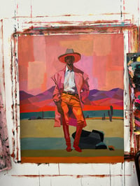Image 5 of Lone Cowboy - 26x32" Acrylic On Canvas 