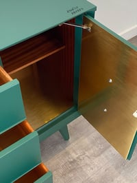 Image 6 of Vintage Retro Lebus sideboard with drawers / tv cabinet painted in dark green