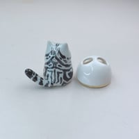 Image 5 of Gray Tabby Cat With Skull Mask Ceramic Figurine