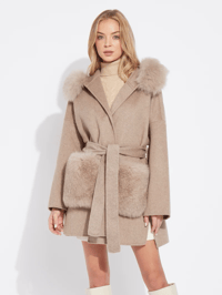 Image 1 of Taupe Loro Coat With Fur Pockets