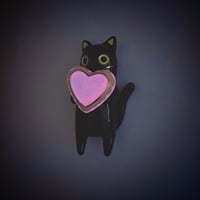 Image 9 of Black cat Glow in dark heart ring box hand size ceramic figurine