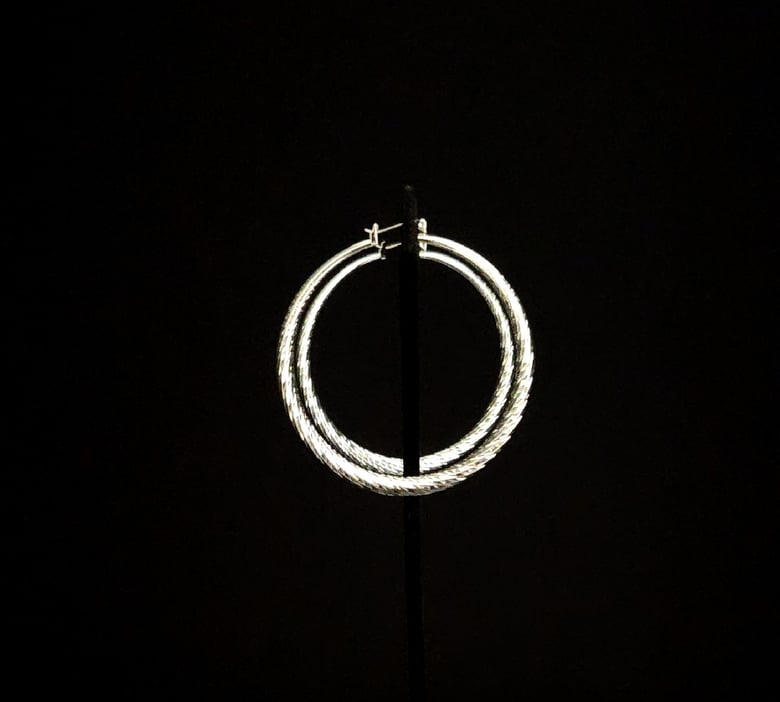 Image of Silver Ridged Large Thin Pierced Hoops 