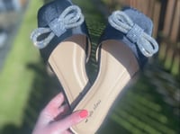 Ladies Black Satin Slider With Silver Diamantee Bow