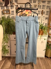 Image 3 of Wide leg light wash button front 