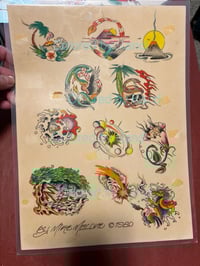 Image 1 of hand colored Mike Malone HAWAIIAN Flash Hand colored by K. Everett of China Sea Tattoo -KE copy copy