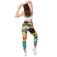 Image 4 of Ladies Funk Art Collage Crossover Leggings with pockets