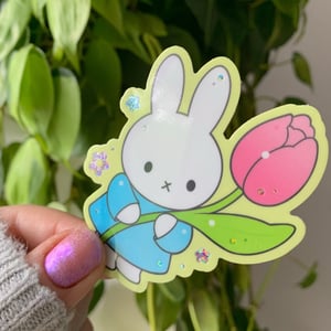 Image of GLITTER Miffy and Tulip Flower STICKER