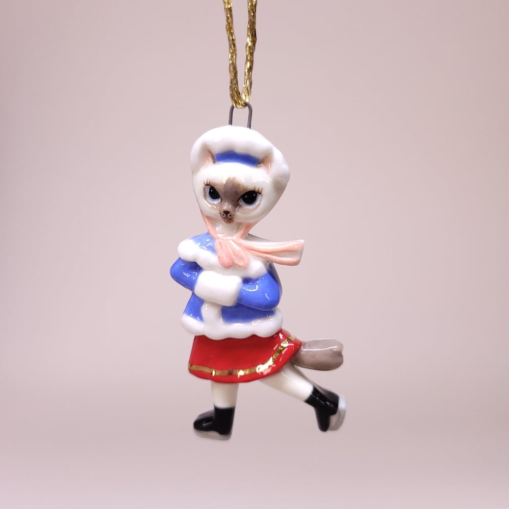 Image of Skating Siamese Kitten Porcelain Christmas Decoration