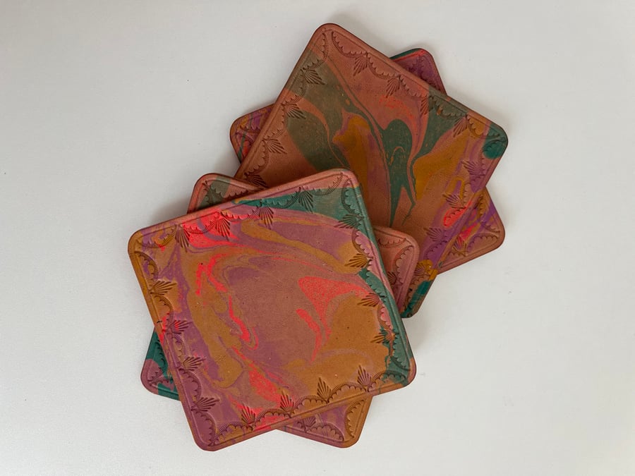 Image of Green/Pink Marbled Coasters