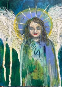 Image 1 of Original Painting. Mixed Media on Wood “New Chapter Angel” by Sheila Cameron