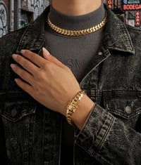 Image 1 of Miami Cuban Link Chain/Bracelet Handmade Real 14k Gold Plated women’s 10mm (Five Times Plated)