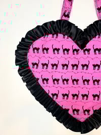 Image 2 of Mystic Cat Heart Bag – Pink & Black Satin Ruffle Limited Edition