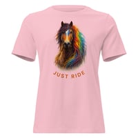 Image 2 of Just Ride Horse Lover Women’s T-Shirt – Colorful Equestrian Graphic Tee