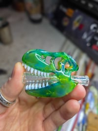Image 1 of Green energy T-Rex skull pendant/ dichro joint tip