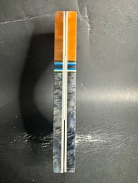 Image 4 of @Kaoticartworks 3-D Resin & Blue Amboyna Burl GLOW Segmented Knife Scales