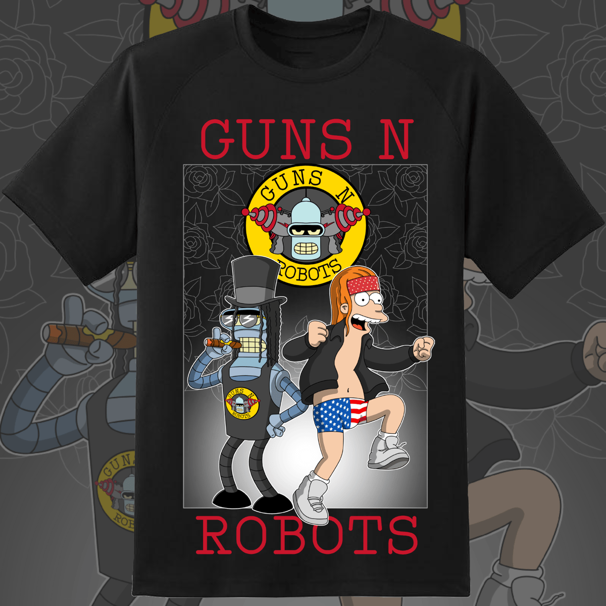 Guns N Robots T Shirt (Black) | 74lands