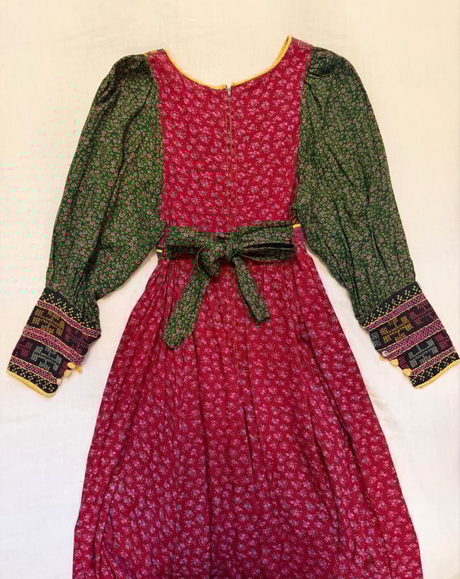 1970s Afghani hand crafted embroidered poet sleeve bohemian dress