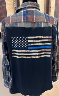 Vintage Brown/Green/Blue/Cream/ Flannel Shirt Camo American Flag Blue Line 