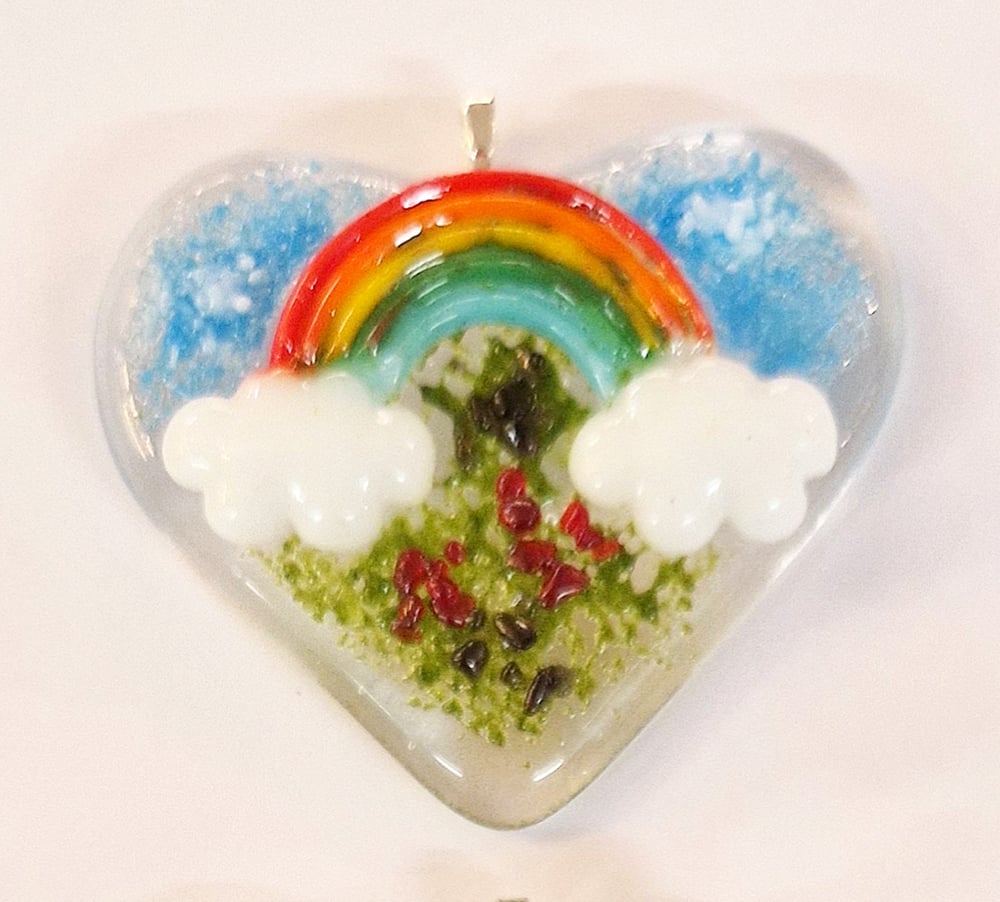 Image of Fused Glass Rainbow Heart