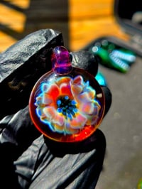 Image 2 of psychedelic sunflower pendant with uv reactive center dots 🌸💜✨️