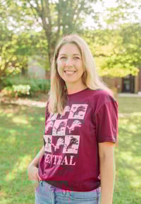 Image 1 of Adult Maroon Leaping Lion checkered T-shirt 