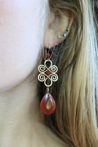 Image 3 of Brass + Carnelian Woven Earrings