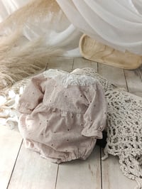 Image 1 of Baby Girl Bodysuit for Photoshoot Bethany Beige | Sitter Baby Outfit 9–12 Months Photo Prop