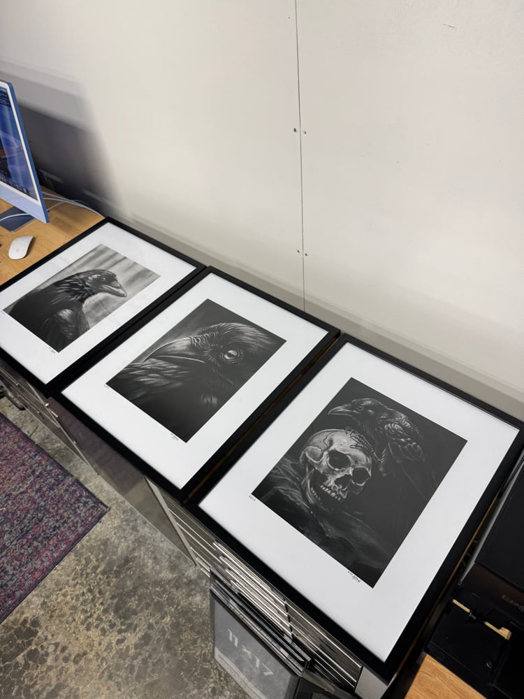 set of 3 (Presence, The Keeper, Ravens Eye) matted and framed