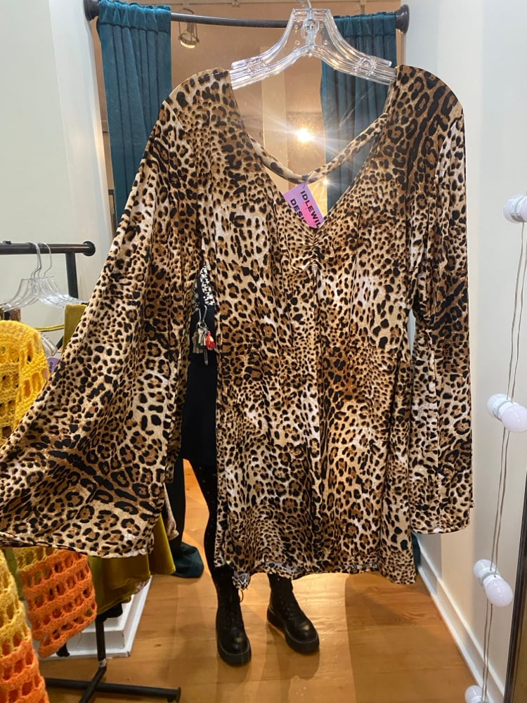 Image of Leopard Bell Sleeve Dress