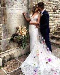 Image 2 of Custom Bright Pastel Flower Wedding Veil