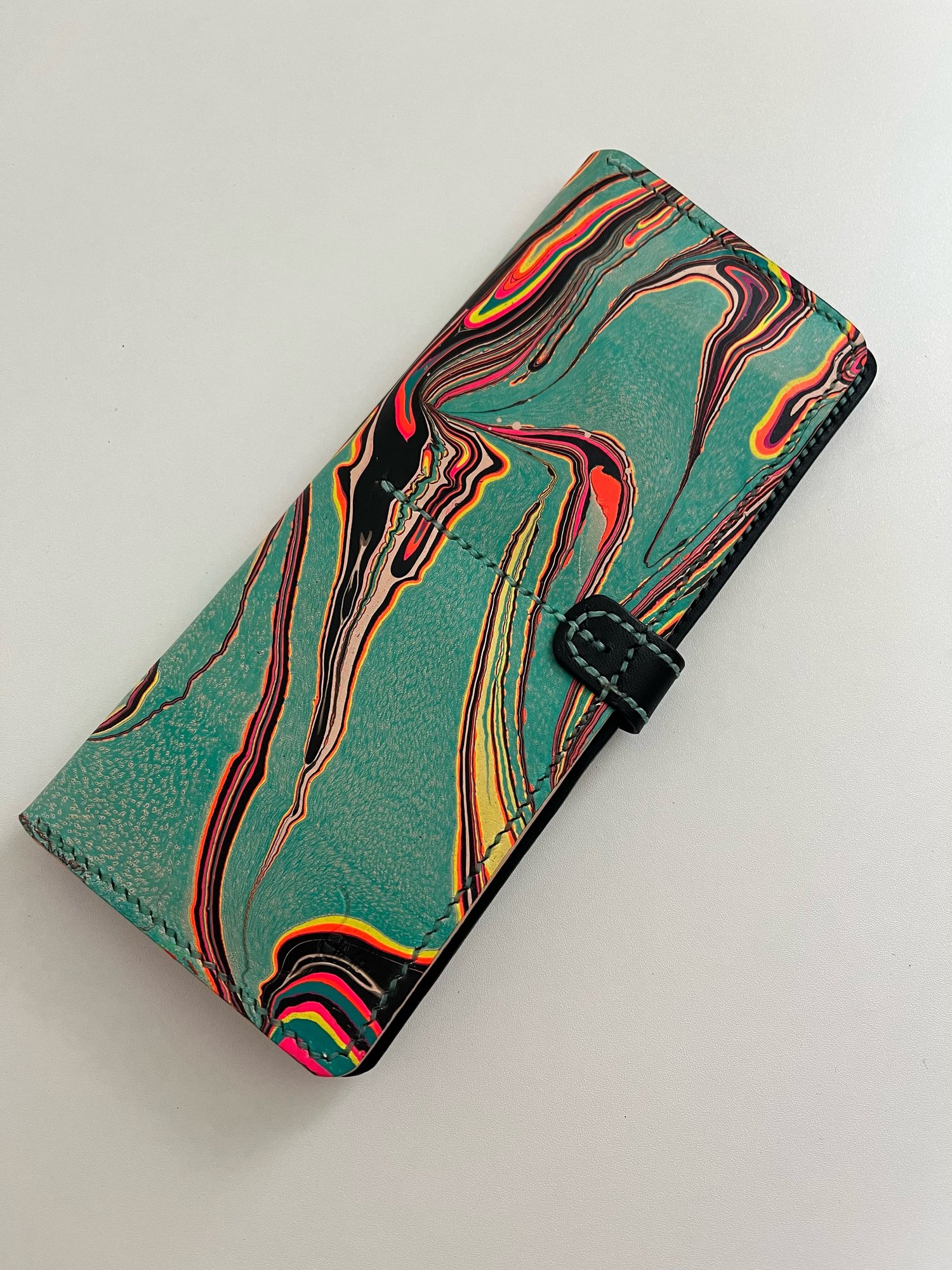 Image of Turquoise/Black Marbled Long Wallet