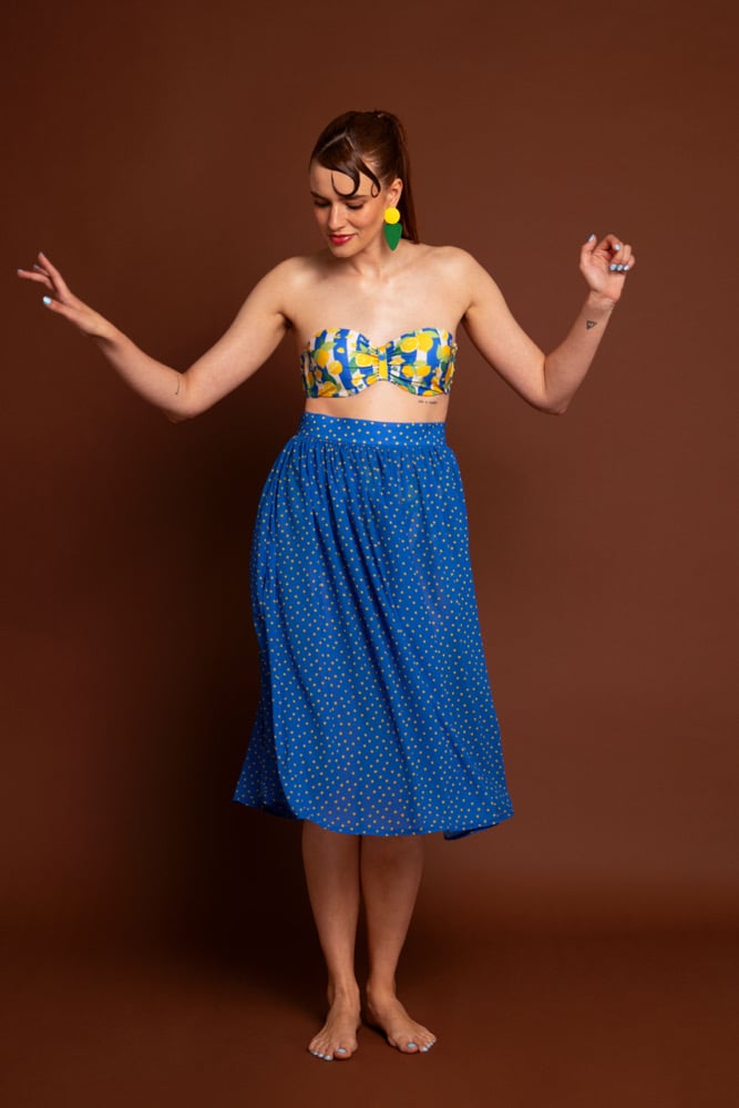 Image of Falda Azul Lunares amarillos