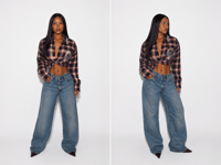 Image 1 of CRYSTAL R CROPPED FLANNEL 