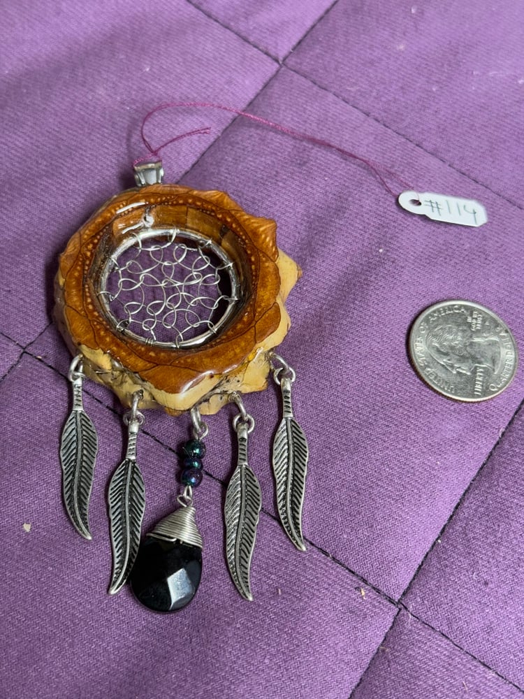Image of Dreamcatcher Pinecone Charm with Feather Charms | Handmade PNW Resin Jewelry | #114