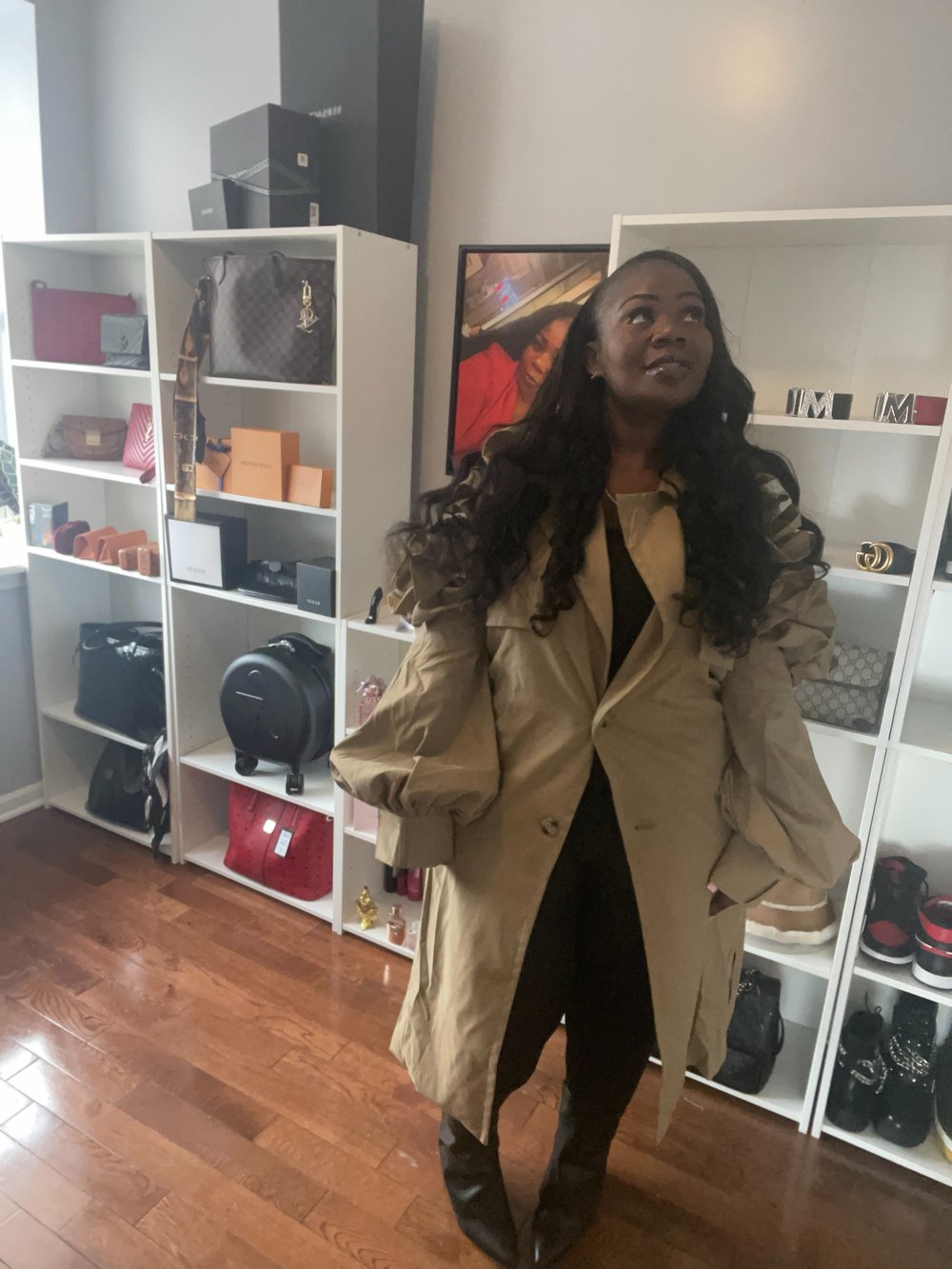 Image of FLORAL SLEEVE TRENCH COAT (KHAKI)