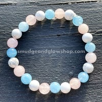 Image 1 of Aquamarine, Rose Quartz & Howlite Bracelet 