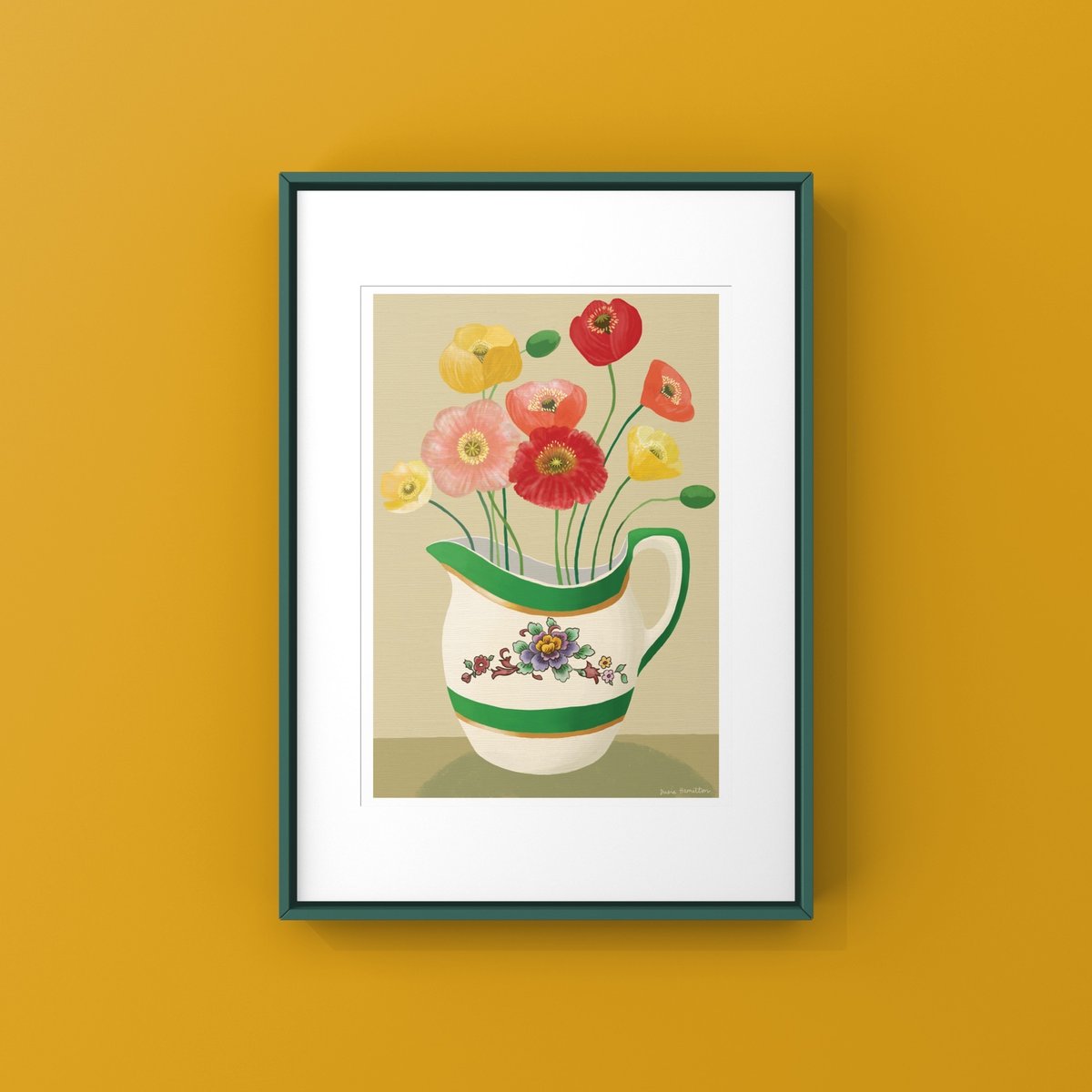 Poppies in Green Jug 