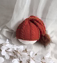 Image 1 of Knitted newborn hat with pompom | for photoshoots | rusty colour