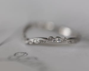 Image of Platinum 2mm floral carved wishbone ring