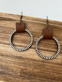 Image 1 of Striped wooden hoops with leather accent
