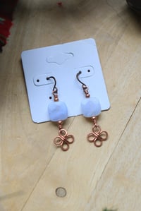 Image 2 of Chalcedony Copper + Clover Earrings